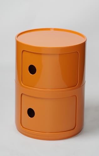 Componibili 2/3/4 Ebenen Modularer Beistelltisch Nachttisch Rund Mit Schiebetür Und Schubladen Aus ABS, Stapelbarer Aufbewahrungsschrank Für Schlafzimmer, Wohnzimmer(Orange,2 Tier)