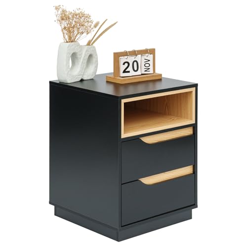 Awhtixbo Moderner Nachttisch mit Schubladen, 2-türiger Kommode im Landhausstil aus Holz, 40 x 54 x 40 cm (BxHxT), Schlafzimmer Kommode für Boxspringbett, Wohnzimmer, Büro, Einzelstück