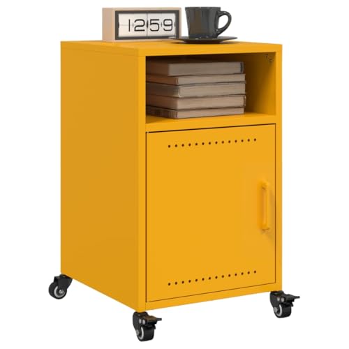 Youuihom Nachttisch Set 2 Stück Senfgelb Moderner Nachtschrank mit Griff und Rollen 36 x 39 x 59 cm Stabiles Design aus Kaltgewalztem Stahl für Schlafzimmer und Wohnzimmer