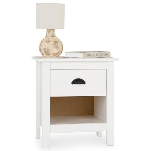 IDIMEX Nachttisch Tilly mit Schublade, weiß - Kiefer Massivholz, Nachtschrank im Landhausstil mit offenem Fach, Beistelltsich, Nachtkästchen aus Naturholz