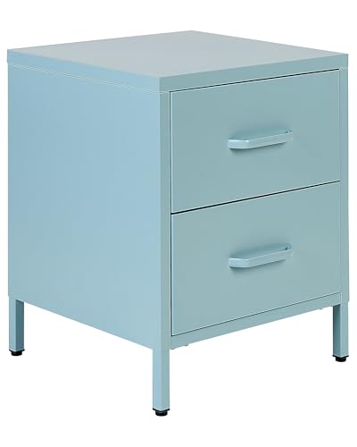 Beliani Nachttisch Stahl mit 2 Schubladen und 2 Griffen blau Industrie Look Malavi Beliani Nachttisch Stahl mit 2 Schubladen und 2 Griffen blau Industrie Look Malavi