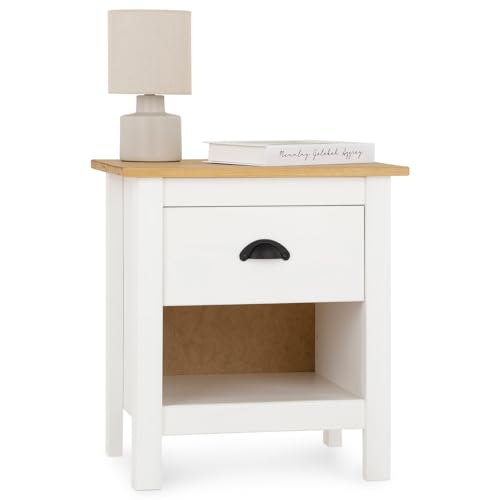 IDIMEX Nachttisch Tilly mit Schublade, weiß/Natur - Kiefer Massivholz, Nachtschrank im Landhausstil mit offenem Fach, Beistelltsich, Nachtkästchen aus Naturholz
