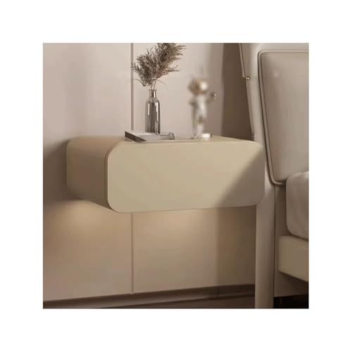 Schwebender Nachttisch aus Holz mit Schublade, Massivholz, Wandmontage, Nachttisch, Leder, gepolsterte Hütte, modernes minimalistisches Design für Schlafzimmer-Dekor