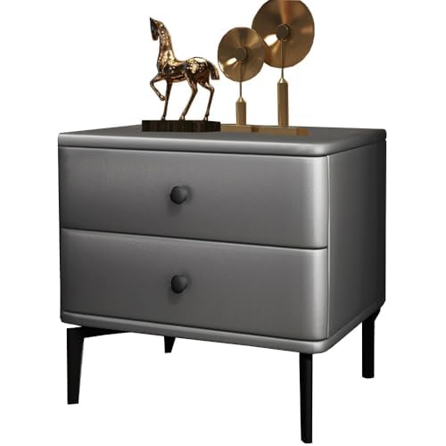 Nachttisch aus Massivholz mit Mikrofaser-Leder-Oberseit e, runde Ecken, Design für Schlafzimmer oder Wohnzimmer, inklusive Metallfüßen für Stabilität