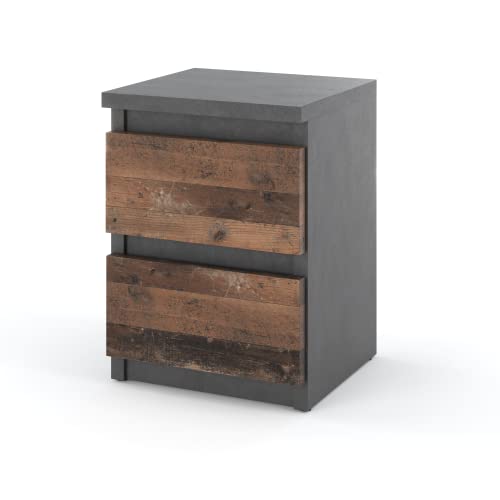 MRBLS Nachttisch Nachtschrank Nachtkommode Modern Möbel mit Schubladen Kommode Holz Schubladenschrank für Ihr Schlafzimmer (Anthrazit - Industrial/Grau Matt - Old Style) – 30 x 43 x 32,5 cm (B/H/T)