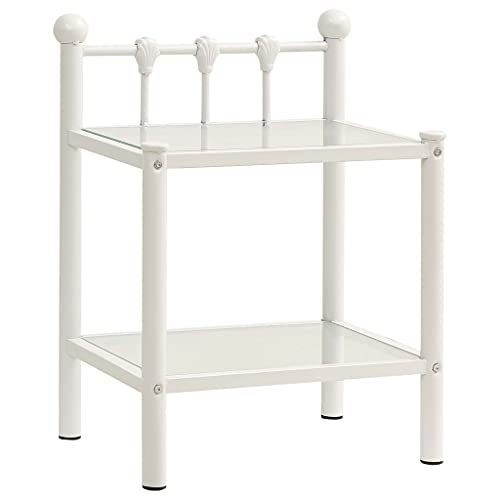 KATERYY Nachttisch Weiß Transparent 45x34,5x60,5 cm Metall und Glas,Eleganter Nachttisch aus Metall & Glas Stabiler Beistelltisch für Wohnzimmer & Schlafzimmer Schlafzimmer, Nachttische