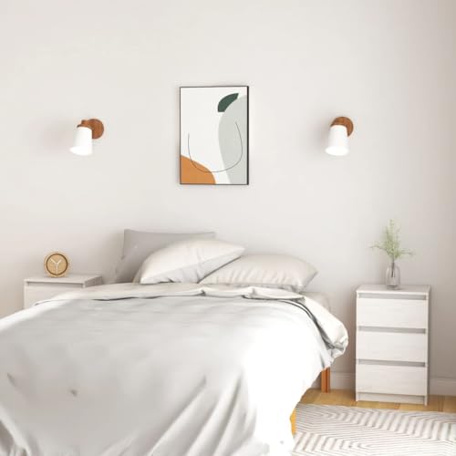 SDWEHO7 2er Set Nachttisch mit 3 Schublade, Lampentisch, Pflanzenständer, Nachtschrank, Schlafzimmer-Möbel, Beistelltisch, Beistellschränke, Weiß 40x29,5x64 cm Massivholz Kiefer