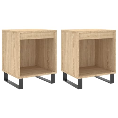 Homvdxl 2er Set Nachttisch Industrie Nachttisch mit Metallbeinen, Minimalistischer und Praktischer Beistelltisch mit 2 Etagen Stauraum, für Schlafzimmer, Wohnzimmer, Braun