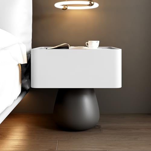 BVDHASDBT Simply Modern Nachttisch, Nachttisch aus Holz, glatte und runde Metallfußstütze, Hochglanz-Beistelltisch, für Schlafzimmer, Schrank, Schlafsaal (Weiß, 45 x 40 x 49 cm)
