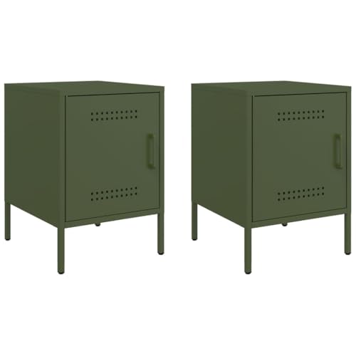 vidaXL Nachttisch 2 STK., Nachtschrank mit Stauraum, Nachtkommode für Schlafzimmer, Nachtkonsole Beistelltisch, Industrie-Stil, Olivgrün Stahl