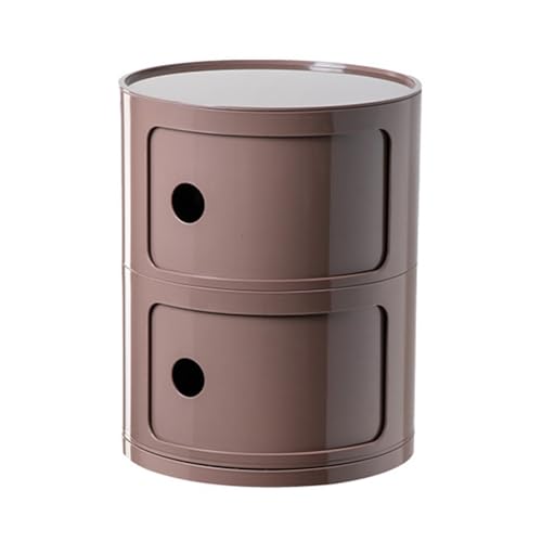 Moderner runder Nachttisch mit Schubladen, kleiner Aufbewahrungsschrank mit Schiebetür, vielseitiger Akzenttisch für Wohnzimmer, Schlafzimmer, Badezimmer, Büro (Farbe: Kaffee)