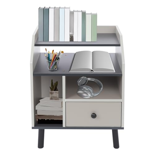 Wiyuer Nachttisch mit Schublade Moderner Nachttischschrank Mit 2 Geräumigen Schubladen Aus Hochwertigem MDF Für Schlafzimmer Wohnzimmer Büro Home Office 40x30x53cm Weiß