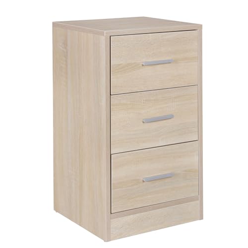 FineBuy Nachtkonsole Boxspringbett FOGGIA mit 3 Schubladen in Holz Modern, B x H x T: 37,5 x 68 x 35 cm, Design Nachtkästchen, Nako - Nachttisch Kommode, Nachtschrank Grau
