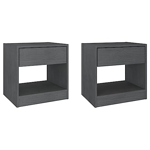 Eleganz Nachttische 2 STK. Grau 40x31x40 cm Massivholz Kiefer - Natürliches Kiefernholz, Langlebig & Stilvoll - Perfekt für Schlafzimmer & Gästezimmer