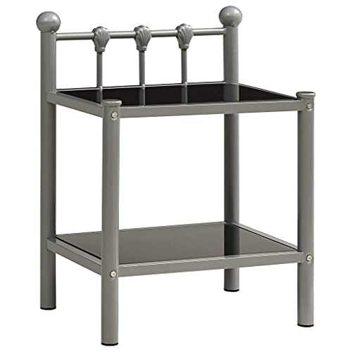 Eleganz Nachttische 2 STK. Grau und Schwarz - Modernes Design mit Glas und pulverbeschichtetem Metall - Ideal für Schlafzimmer und kleine Wohnungen