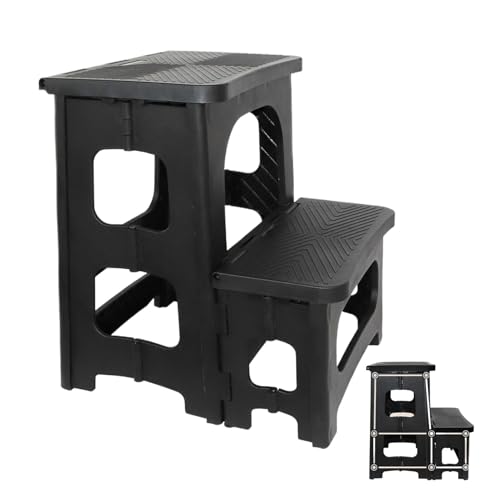 Breiter Tritthocker, Nachttisch, Tritthocker, zwei Leitern, faltbares Design, breites Pedal, 36,7 x 32 x 42 cm, für Küche, Badezimmer, Bibliothek