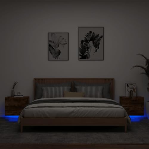 WSJHUHK Möbel, Tische, Nachttische, Wand-Nachttische mit LED-Lichtern, 2 Stück, Raucheiche