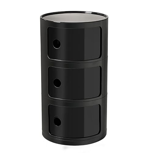 Moderner runder Nachttisch mit Schubladen, stilvoller kleiner Beistelltisch mit Stauraum, Schiebetür, runder Aufbewahrungseinheit, Nachttisch aus Kunststoff für Wohnzimmer & Schlafzimmer