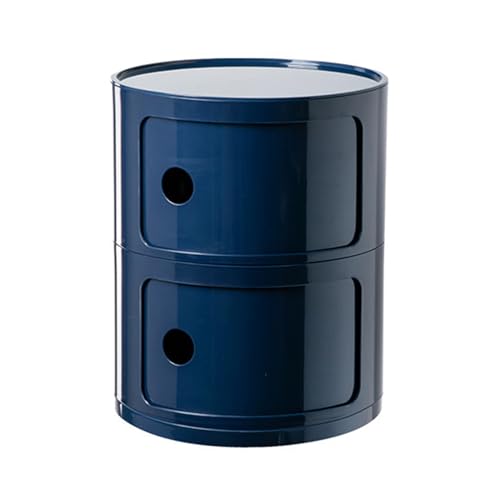 Moderner runder Nachttisch mit Schubladen, kleiner Aufbewahrungsschrank mit Schiebetür, stilvoller Akzenttisch für Wohnzimmer, Schlafzimmer, Badezimmer, Büro – Blau