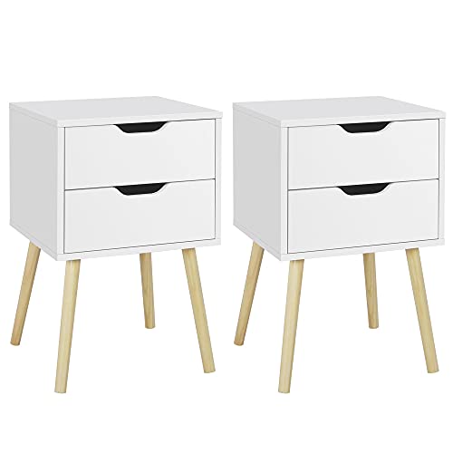 Yaheetech Nachttisch 2er Set Nachtschrank mit 2 Schubladen Holz Beistelltisch Nachtkommode Massivholzfüßen, 40 x 40 x 60 cm