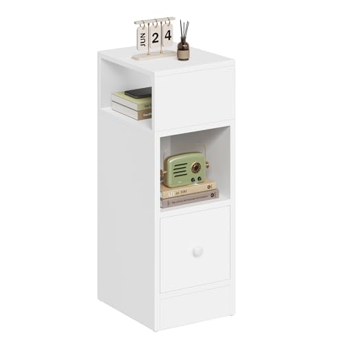 EUGAD, schmal, 2 offenen Ablagen und 1 Schublade, 25x66x30 cm, Nachtschrank im, Nachtkästchen aus Holzwerkstoff, weiß, 0179ZZ