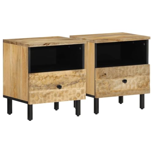 Makastle Nachttische 2er Set, Night Stand Nachtschrank Schlichter Beistelltisch Kommode für Schlafzimmer Wohnzimmer, 40x33x46 cm Massivholz Mango