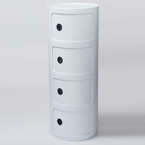 Componibili 3/4/2 Elements Runde Basis Nachttisch Mit Schublade Runder Badezimmerschrank Schmal Beistelltisch Mit Schiebetür Sofa Tisch Moderner Side-Table Vorratsschrank(White,4 Tier)