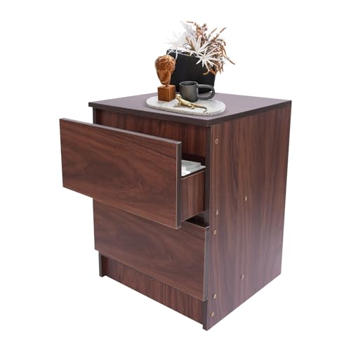 DHQCQL Beistelltisch Nachtkommode Nachttisch Vintage, Nachtschrank mit 2 Schublade, Beistelltisch mit Schublade für Wohnzimmer Schlafzimmer Kinderzimmer, 32 * 30 * 41cm, bis zu 30kg (Nussbraun)