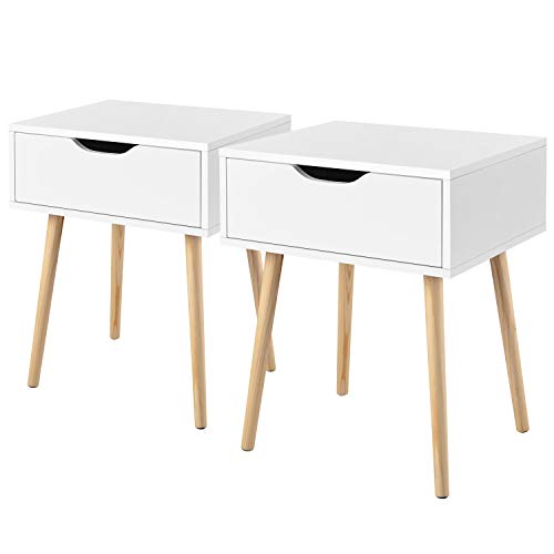 Yaheetech 2er Set Nachttische Schublade Holzbeinen Nachtschrank Moderner Beistselltisch Sofatisch, 48,5 x 41 x 57,5 cm