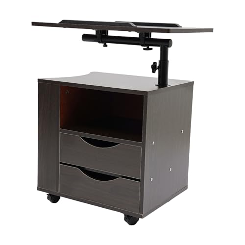 Überbett Nachttisch mit Rollen,Nachttisch Höhenverstellbar Beweglicher Überbett Nachttisch,Rollbarer Laptoptisch mit Kippbaren Desktops,Open Regal Nachttisch,Stapelbar Beistelltisch Nachttisch,Walnuss