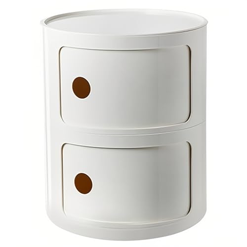 Moderner runder Nachttisch mit 2/3/4 Ebenen, Schiebetür, Kunststoff, Nachttisch für Schlafzimmer, Wohnzimmer, Badezimmer, 40 cm Slish & Functal Sto Solut