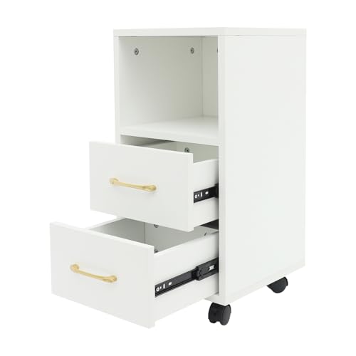 HINOPY Beistelltisch mit Rollen, Nachtschrank mit 2 Schublade, 30×30×60cm Modern Nachttisch Weiss, Nachttisch für Schlafzimmer, Wohnzimmer, BIS zu 25 kg