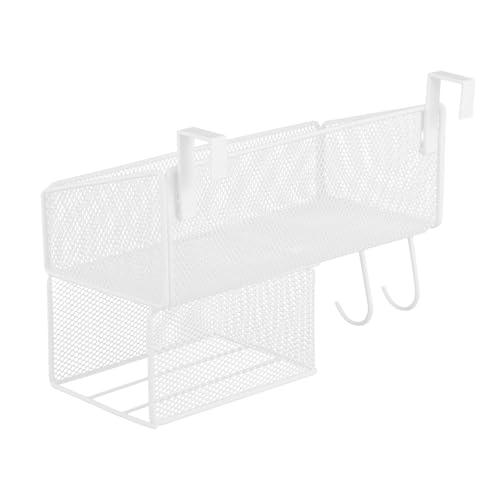 JECOMPRIS Weißer Hängekorb aus Metall mit 27 Haken Nachttisch Organizer für Etagenbett Studentenwohnheim und Büro Ablagekorb ohne Werkzeug zum Einhängen