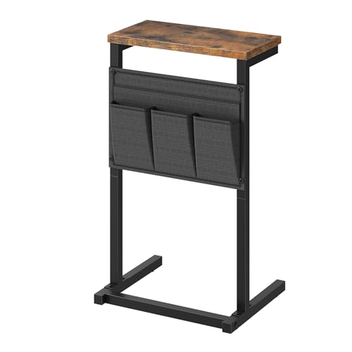 HOOBRO C-Form Beistelltisch, Sofatisch, Nachttisch, Snacktisch, mit 4 Oxford-Stofftaschen für kleine Räume, Wohnzimmer, Schlafzimmer, Badezimmer, Vintagebraun und Schwarz EBF43SF01
