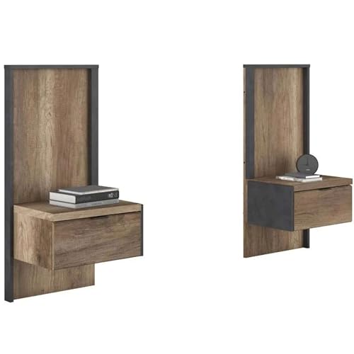 Nachttische Ottawa Industrial Style in Eiche Authe und Schwarz Steam Modernes Design