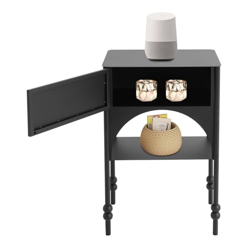 Nachttischschrank, Nachttisch aus Metall mit 1 Schublade und 2 offenem Stauraum, Sofabeistelltisch, Nachttisch mit Stauraum, Nachtschrank Schwarz für Schlafzimmer, 35 × 25 × 55 cm