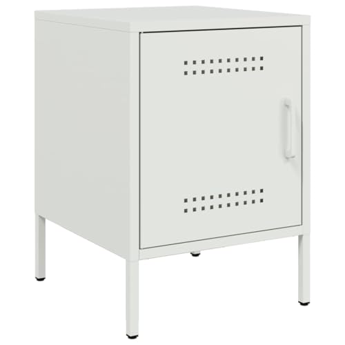 vidaXL Nachttisch, Nachtschrank mit Stauraum, Nachtkommode für Schlafzimmer, Nachtkonsole Beistelltisch, Industrie-Stil, Weiß Stahl
