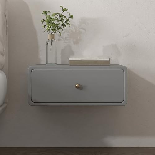 Nachttisch, An der Wand montiertes Nachttischregal, handgefertigte Schlafzimmermöbel, schwimmender Nachttisch aus Kiefernholz, Beistelltisch, for Zuhause, Schlafzimmerzubehör, Büro(Grey,35x40x20cm)
