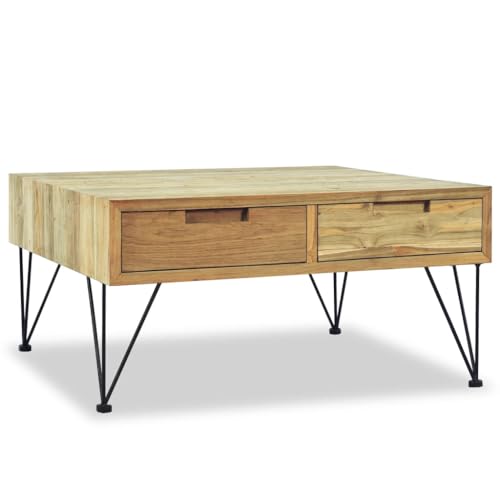QJBSAVVA Couchtisch, Beistelltisch Holz Konsolentisch Schmal Couchtisch Mit Stauraum Bartisch Geeignet für Study Room Eingangsbereich Büro College-Schlafsaal 80 x 80 x 40 cm Teak Massiv