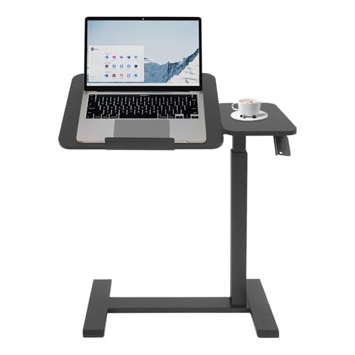 Verstellbarer pneumatischer Betttisch mit Rollen, geteilte Oberseite, neigbarer Nachttisch, rollbarer Laptop-Schreibtisch, Wagen, höhenverstellbar um 060 ° für einfache Nutzung und Komfort