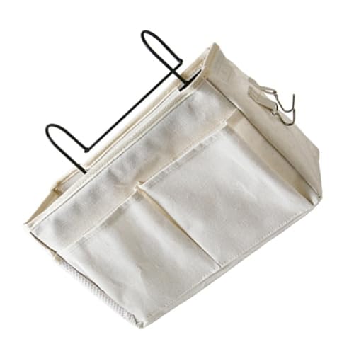 Garneck Multifunktionaler Betttaschen Organizer Aufbewahrungstasche zum Einhängen Weiß für Studentenzimmer Nachttisch und Kinderbett mit Extra Stauraum für Bücher und Kleinteile