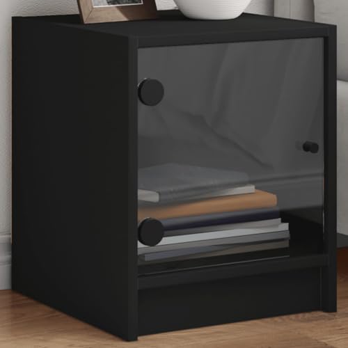 MOBCANT Nachttische mit Glastüren 2 STK, Couchtisch Sofatisch Nachttischschrank Nachtschränke Geeignet für Wohnstube Schlafzimmer Wohnung Hotel Schwarz 35x37x42 cm