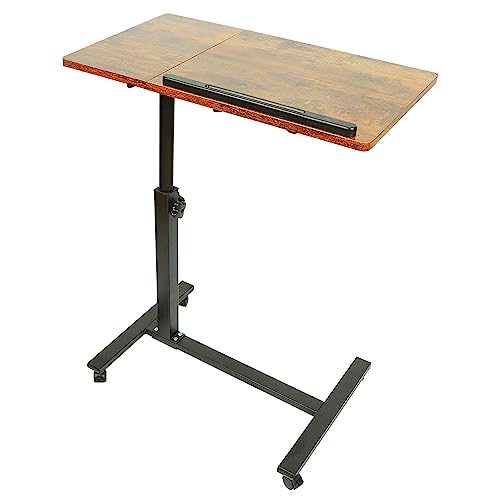 Mobiler Stehtisch mit 4 Rollen, höhenverstellbar, rollbarer Beistelltisch für Wohnzimmer, Schlafzimmer (braunes Tigerholz)