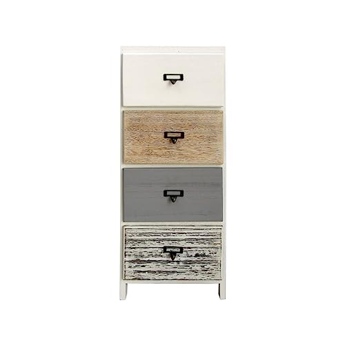 Rebecca Mobili Shabby Kommode, Nachttisch in Weiß Beige Grau, 4 Schubladen, Paulownienholz, für Badezimmer - Maße: 79 x 30 x 24 (HxLxB) - Art. RE6483
