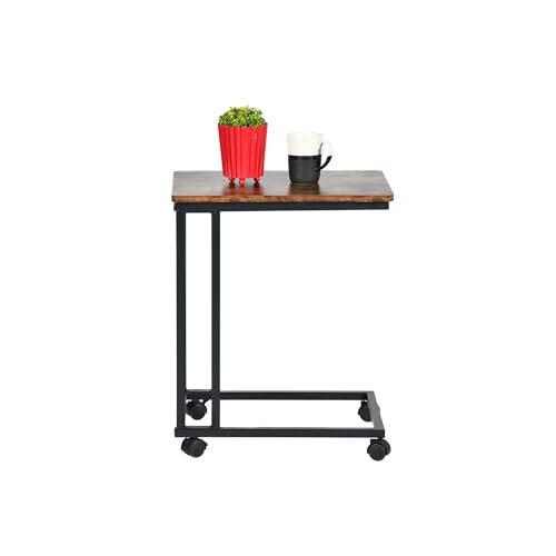 HOMYLIN 1 x Beistelltisch mit Rollen, Industrie-Stil, Metall- und Holzkonstruktion, mobiles platzsparendes Möbel, ideal für Wohnzimmer und Büro, praktisches und tragbares Design