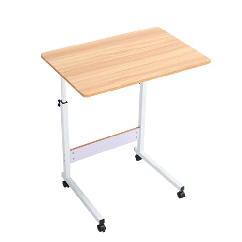 TechDealsUK Verstellbarer Überbetttisch mit Rollen, höhenverstellbarer Roll-Laptop-Schreibtisch mit feststellbaren Rollen, 60 x 40 cm, Nachttisch für Zuhause, Büro, Sofa oder Krankenhaus (helles Holz)