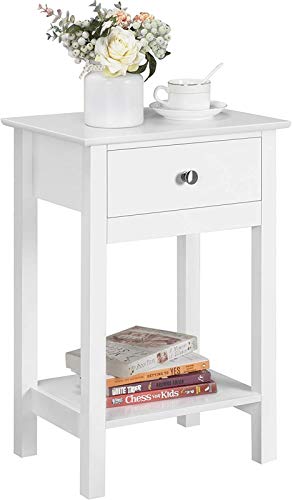 PHULJHADI Nachttisch Spind Nachttisch Holz Beistelltisch Shabby Chic Nachttisch Schrank Aufbewahrungseinheit Mit Schubladen Regal Weiß Glänzend