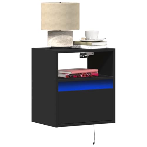 UJCHVHN Artikelwand-Nachtschrank mit LED-Lichtern schwarz, Tische, Nachttische