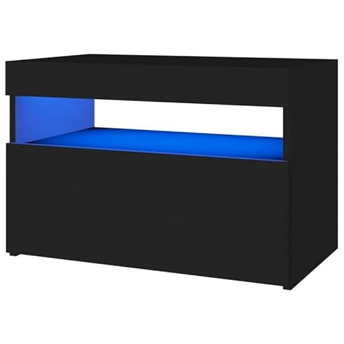 Nachttisch mit -Leuchten Schwarz 60x35x40 cm - Moderner Holzwerkstoff Nachttisch für Schlafzimmer, mit praktischer Beleuchtung und Stauraum