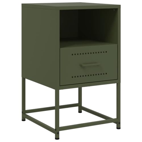 vidaXL Nachttisch, Nachtschrank mit Stauraum, Nachtkommode für Schlafzimmer, Nachtkonsole Beistelltisch, Industrie-Stil, Olivgrün Stahl